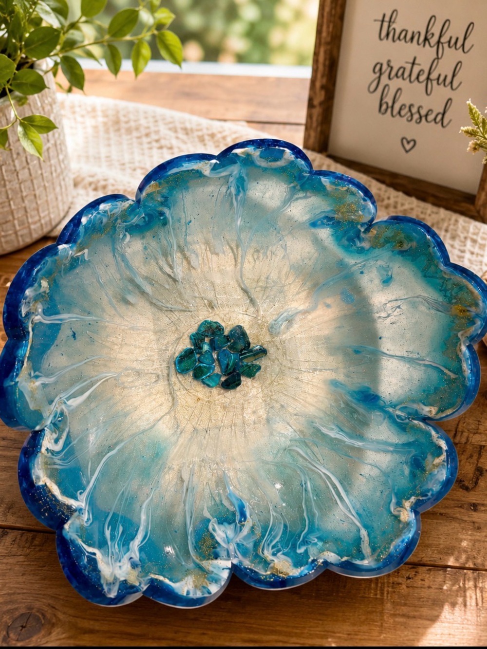 Blue & White Resin Decorative Bowl with matching coasters